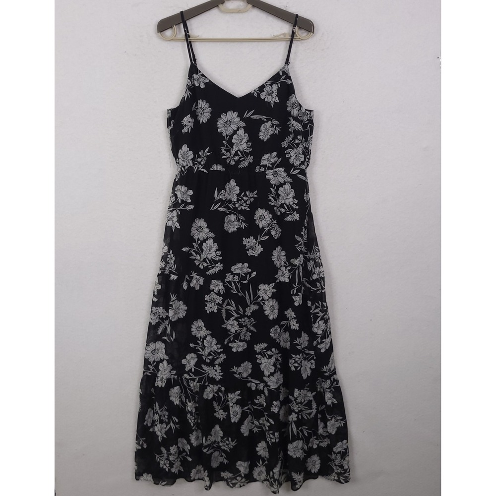 J.Crew Mercantile Floral Maxi Dress Womens 6 Black White Tiered Chiffon